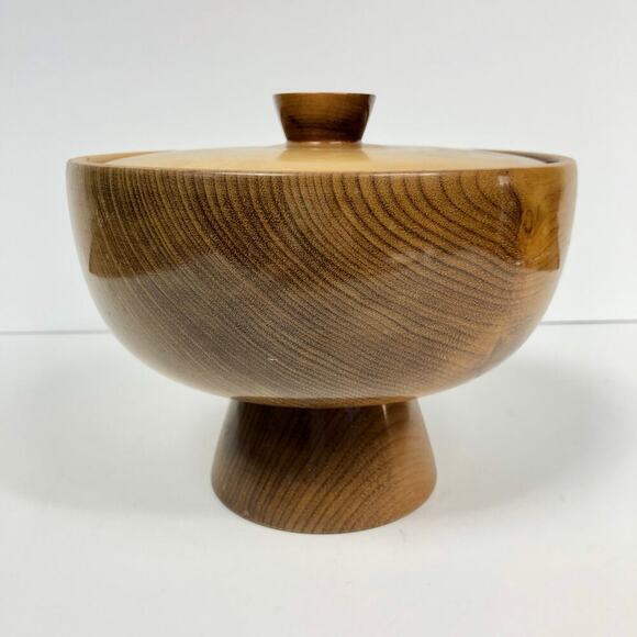 Vintage Myrtlewood Oregon Coos Bay MCM Compote Pedestal bowl w/ Lid - Picture 2 of 8